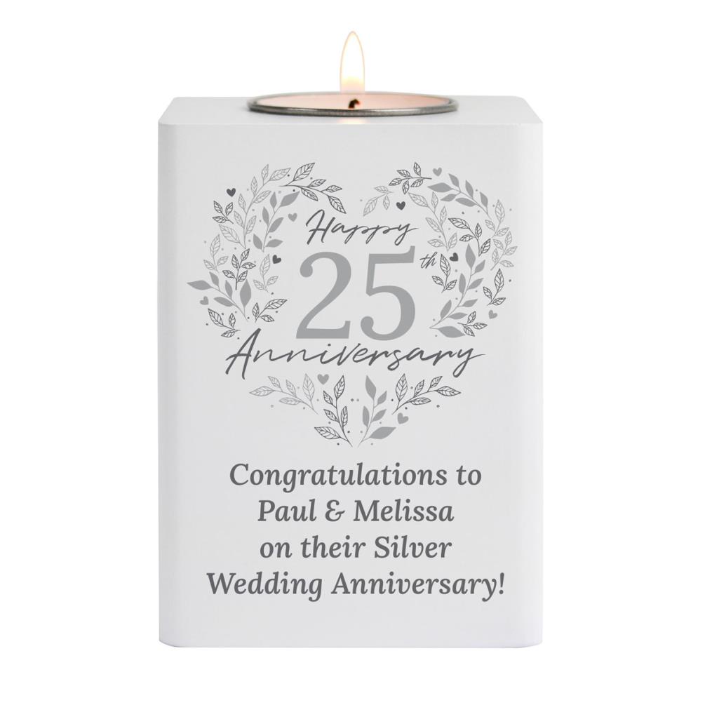 Personalised 25th Silver Wedding Anniversary Wooden Tea Light Holder £13.49